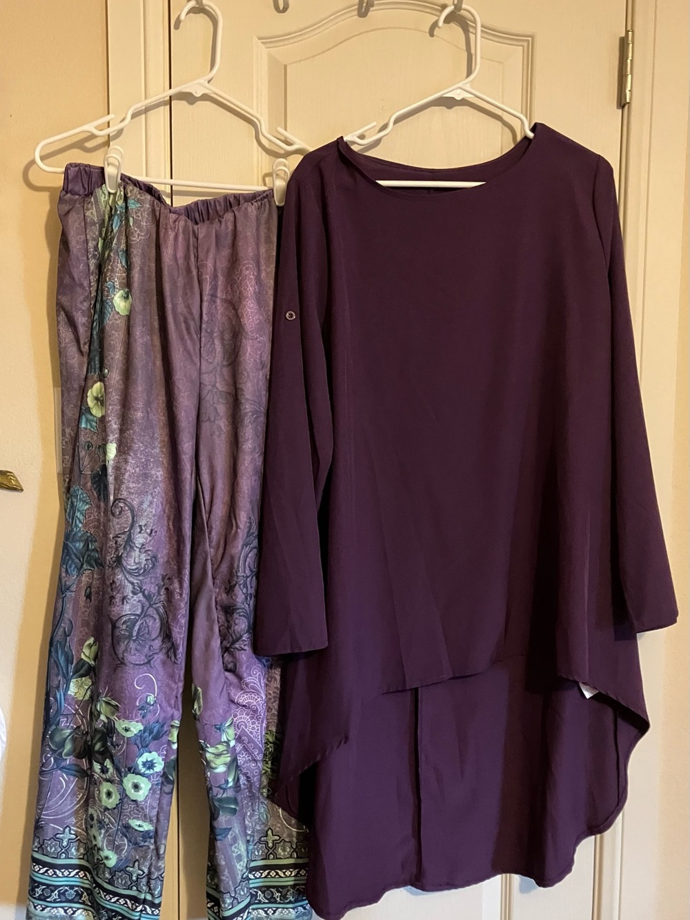 SHEIN Purple Tunic Top & Patterned Floral Pants Set